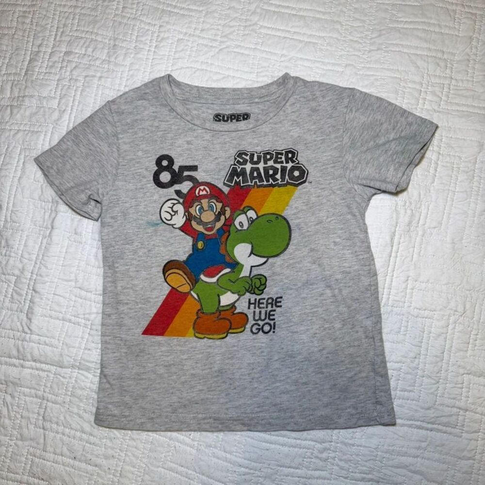 Super Mario Kids Graphic Tee Nintendo Yoshi Gray 4T